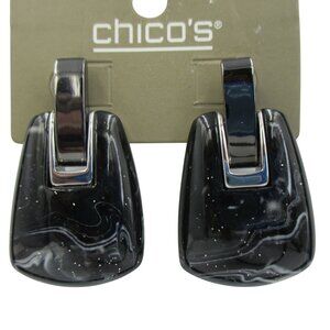 Chicos Black Marbled Dangle Earrings With Silver-Tone Hardware Bold Chic NWT